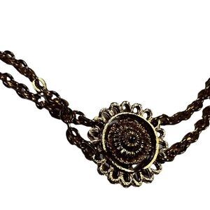 Vintage Double Strand Gold Tone Daisy Dogwood Flower Chunky Long Necklace Estate